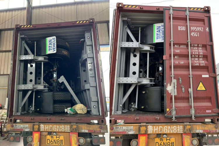 Package of flatbed semi trailer with front wall,